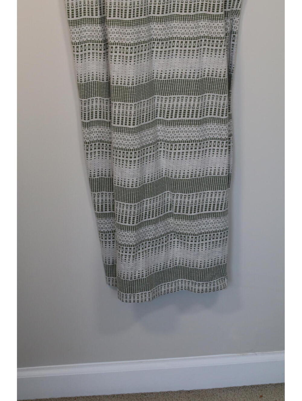Obey maxi dress with geometric print green striping and leg slit size Medium - Picture 2 of 6